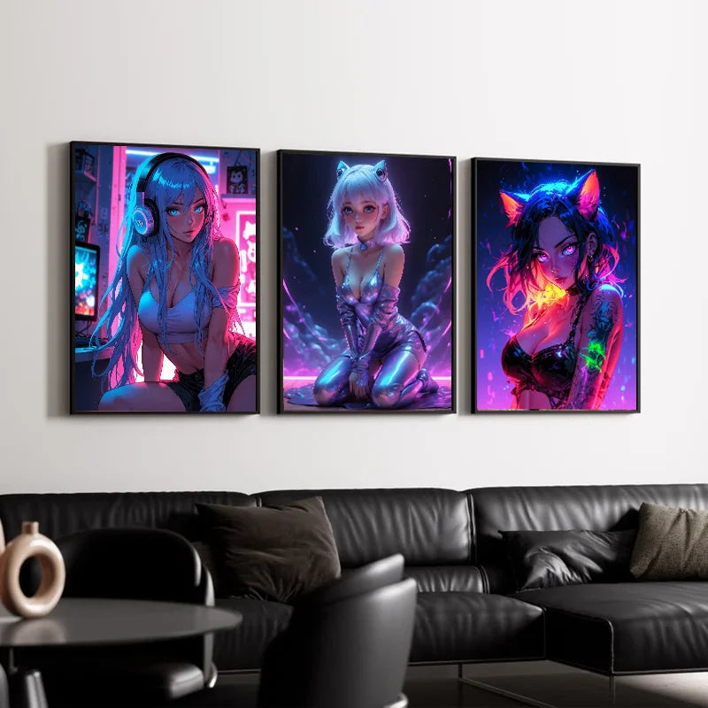Sexy Anime Girl Canvas Painting, Hot Girl with Sunglasses Poster Canvas Prints, Coquette Room Decor, Girly Wall Art For Home