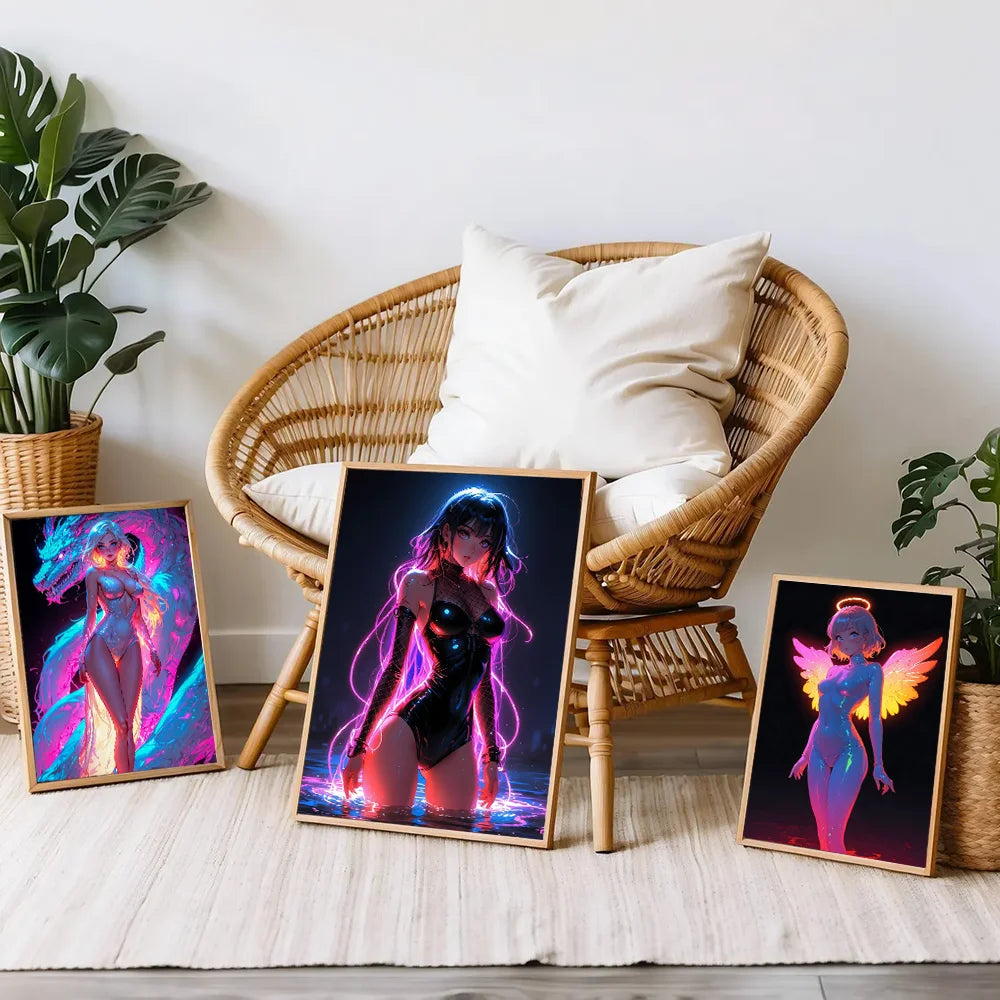 Sexy Anime Girl Canvas Painting, Hot Girl with Sunglasses Poster Canvas Prints, Coquette Room Decor, Girly Wall Art For Home