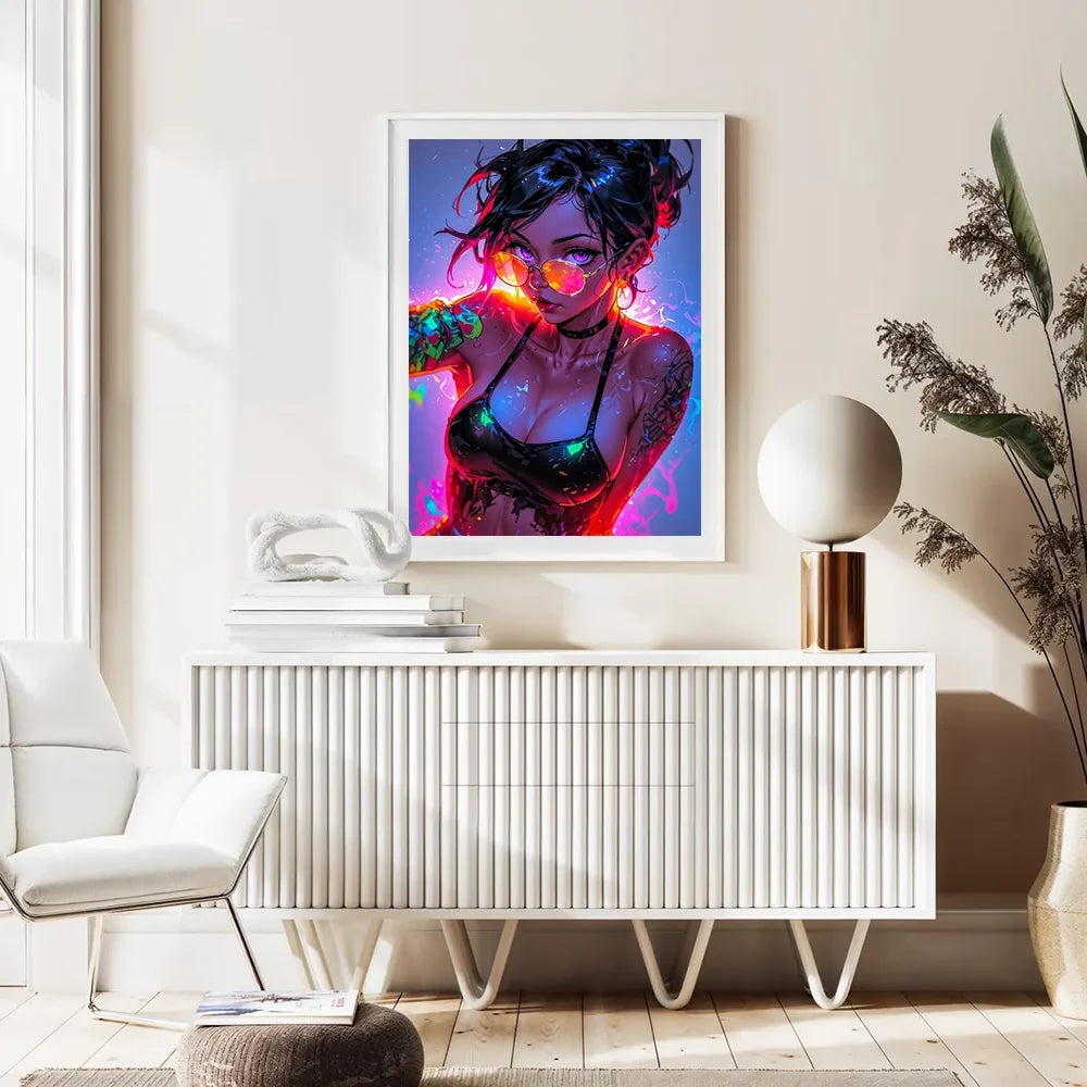 Sexy Anime Girl Canvas Painting, Hot Girl with Sunglasses Poster Canvas Prints, Coquette Room Decor, Girly Wall Art For Home