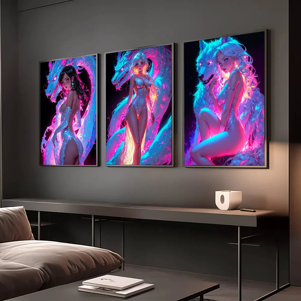 Sexy Anime Girl Canvas Painting, Hot Girl with Sunglasses Poster Canvas Prints, Coquette Room Decor, Girly Wall Art For Home